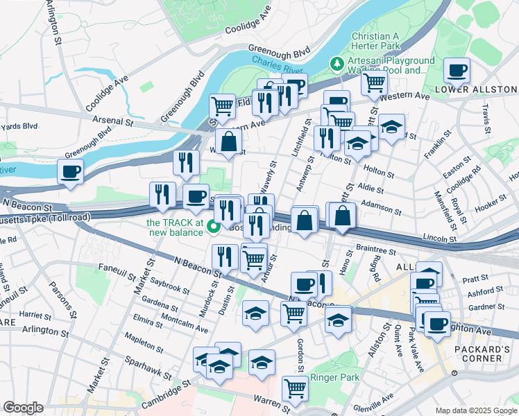 map of restaurants, bars, coffee shops, grocery stores, and more near 6 Litchfield Street in Boston