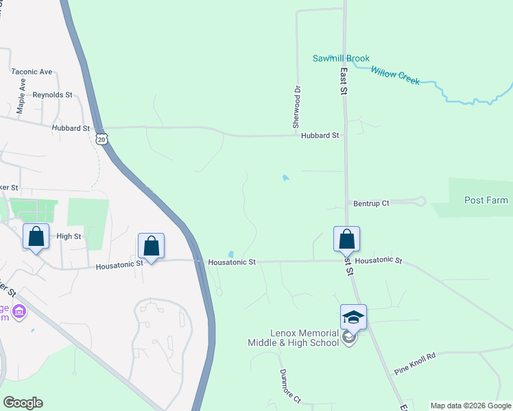 map of restaurants, bars, coffee shops, grocery stores, and more near 1-99 Stone Ledges Road in Lenox