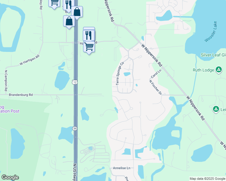 map of restaurants, bars, coffee shops, grocery stores, and more near 334 Terra Springs Circle in Volo