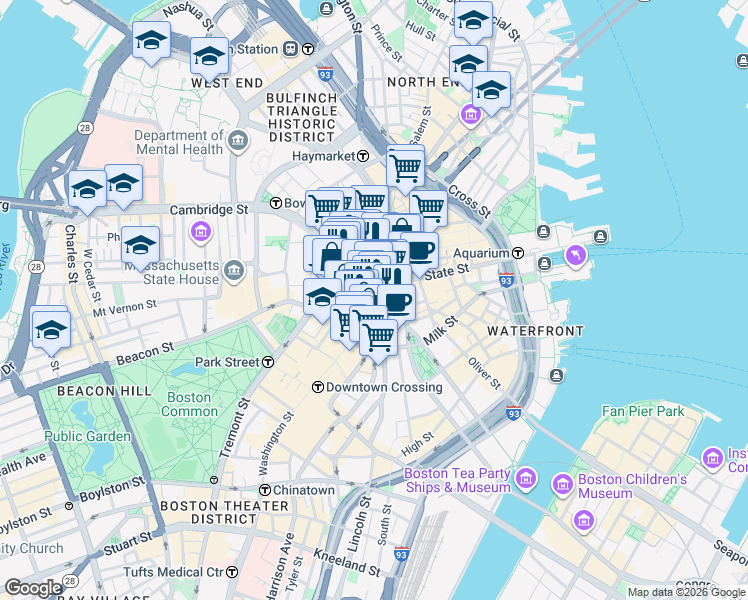 map of restaurants, bars, coffee shops, grocery stores, and more near in Boston