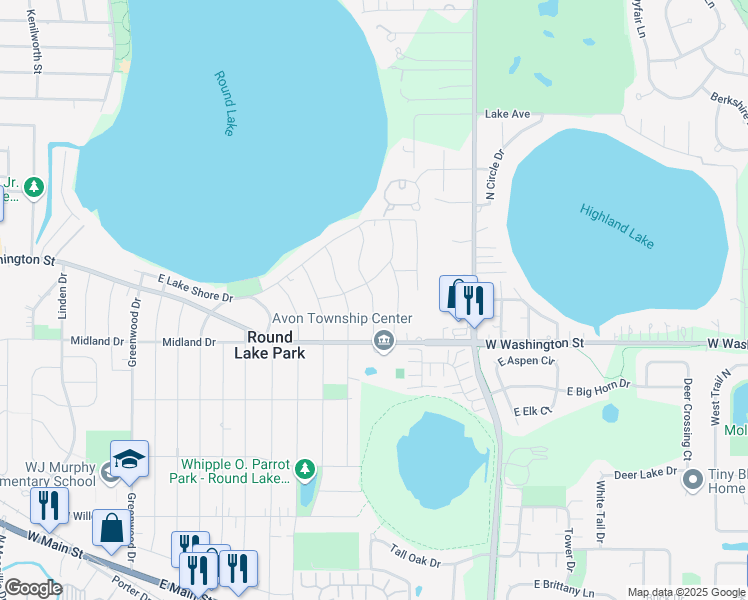 map of restaurants, bars, coffee shops, grocery stores, and more near 524 Arbor Drive in Round Lake Park