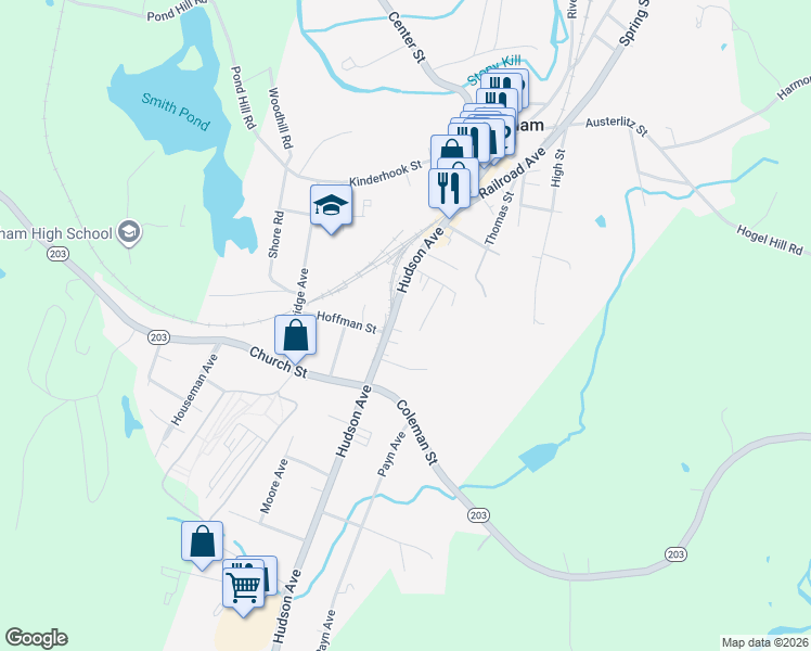 map of restaurants, bars, coffee shops, grocery stores, and more near 91 Hudson Ave in Chatham