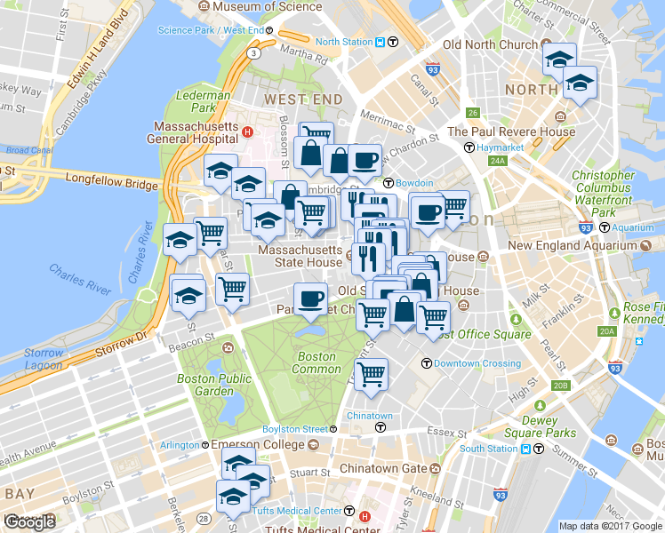 map of restaurants, bars, coffee shops, grocery stores, and more near 8 Joy Place in Boston