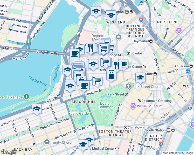 map of restaurants, bars, coffee shops, grocery stores, and more near in Boston