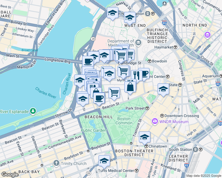 map of restaurants, bars, coffee shops, grocery stores, and more near in Boston