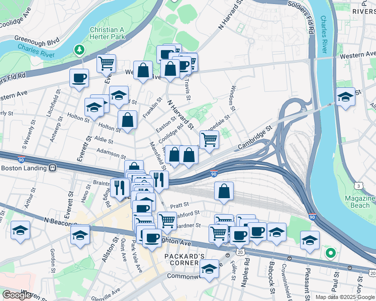 map of restaurants, bars, coffee shops, grocery stores, and more near 40 Hooker Street in Boston