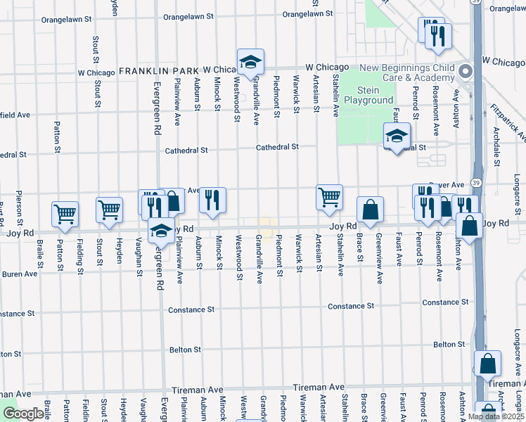 map of restaurants, bars, coffee shops, grocery stores, and more near 8842 Grandville Avenue in Detroit