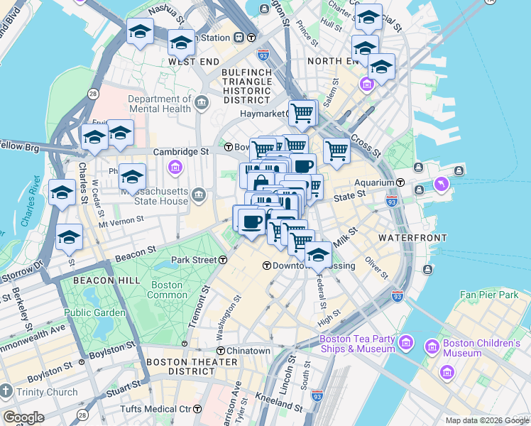 map of restaurants, bars, coffee shops, grocery stores, and more near in Boston