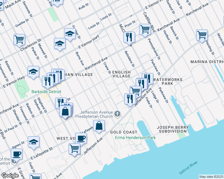 map of restaurants, bars, coffee shops, grocery stores, and more near 8725 Agnes St in Detroit