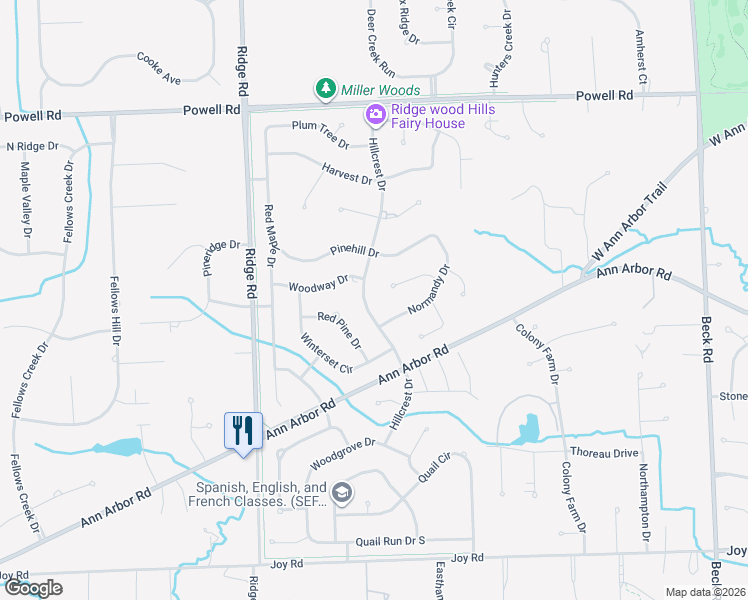 map of restaurants, bars, coffee shops, grocery stores, and more near 9872 Hillcrest Drive in Plymouth