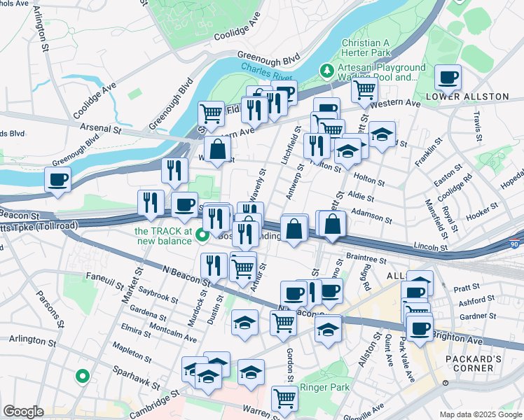 map of restaurants, bars, coffee shops, grocery stores, and more near 6 Litchfield Street in Boston