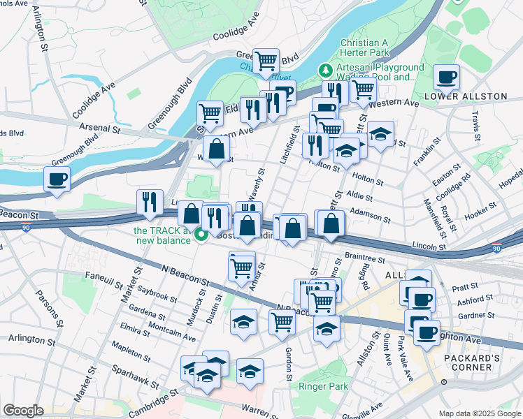 map of restaurants, bars, coffee shops, grocery stores, and more near 6 Litchfield Street in Boston