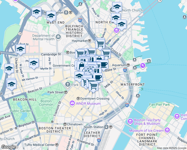 map of restaurants, bars, coffee shops, grocery stores, and more near in Boston