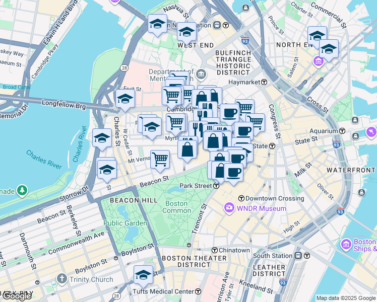 map of restaurants, bars, coffee shops, grocery stores, and more near in Boston