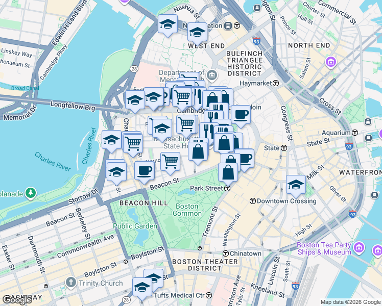 map of restaurants, bars, coffee shops, grocery stores, and more near 49 Mount Vernon Street in Boston