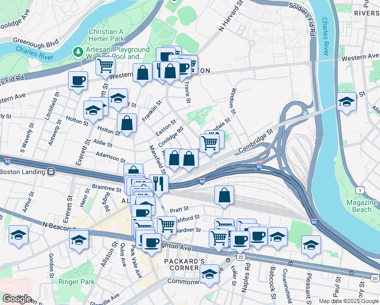 map of restaurants, bars, coffee shops, grocery stores, and more near 40 Hooker Street in Boston