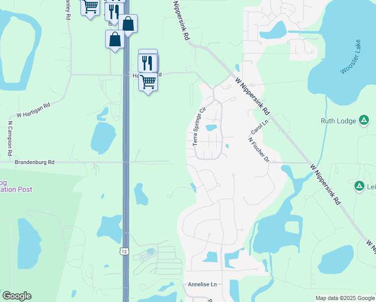 map of restaurants, bars, coffee shops, grocery stores, and more near 334 Terra Springs Circle in Volo