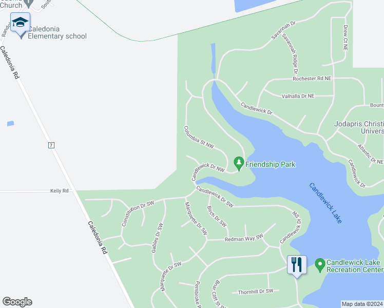 map of restaurants, bars, coffee shops, grocery stores, and more near 109 Seminole Place Northwest in Poplar Grove
