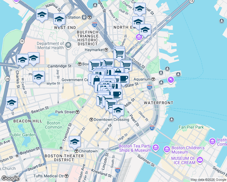 map of restaurants, bars, coffee shops, grocery stores, and more near in Boston