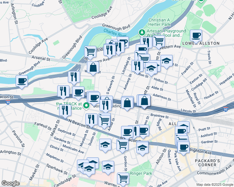 map of restaurants, bars, coffee shops, grocery stores, and more near 6 Litchfield Street in Boston