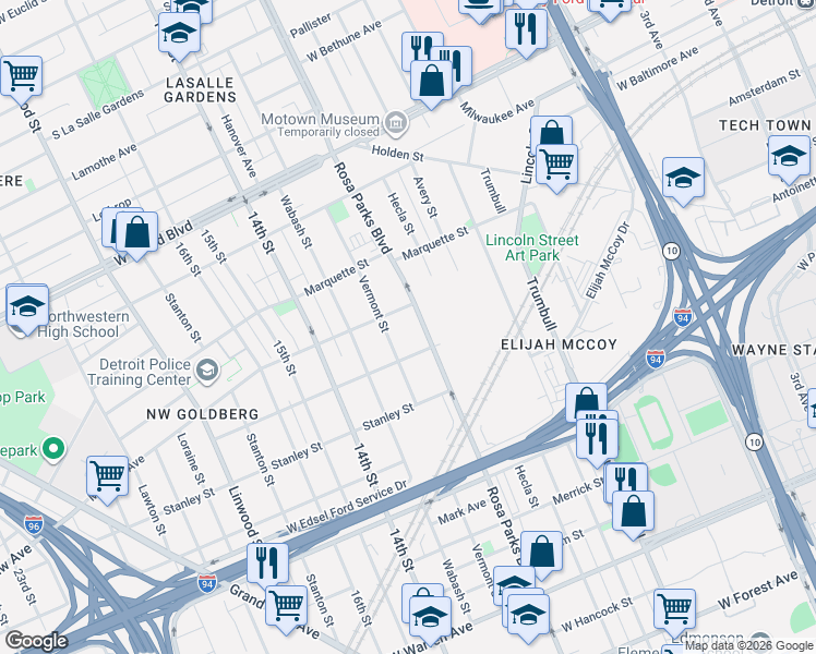 map of restaurants, bars, coffee shops, grocery stores, and more near 1935 McGraw Avenue in Detroit