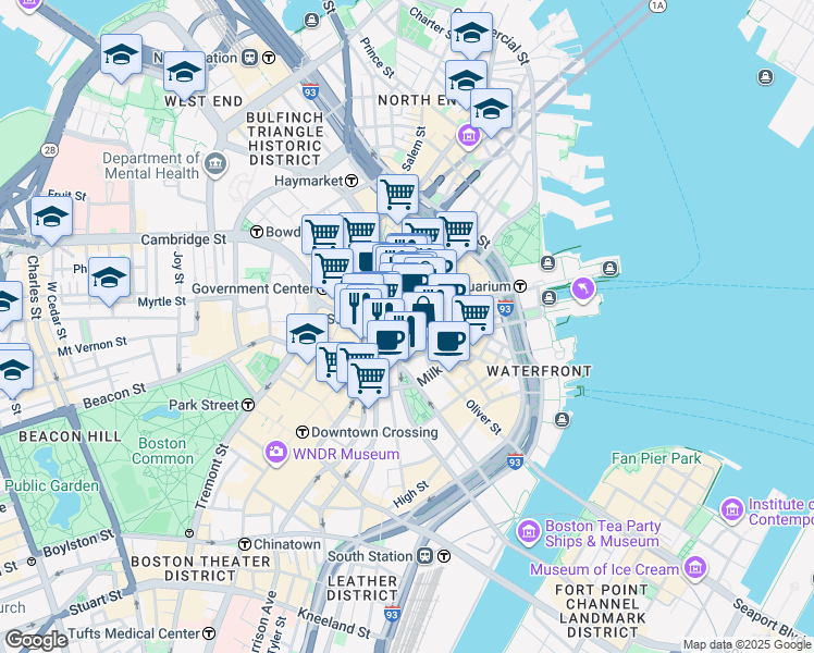 map of restaurants, bars, coffee shops, grocery stores, and more near 48 State Street in Boston