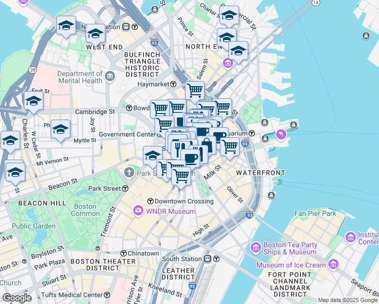 map of restaurants, bars, coffee shops, grocery stores, and more near 48 State Street in Boston