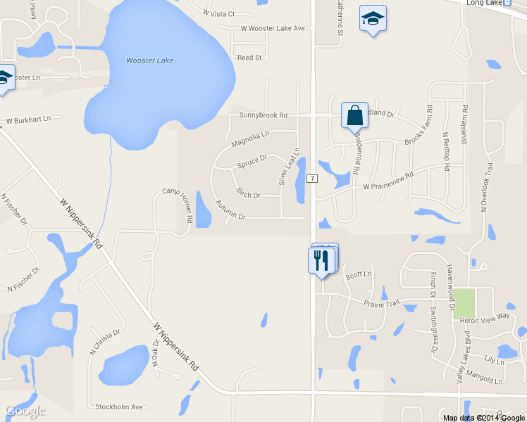 map of restaurants, bars, coffee shops, grocery stores, and more near 2524 Autumn Drive in Round Lake