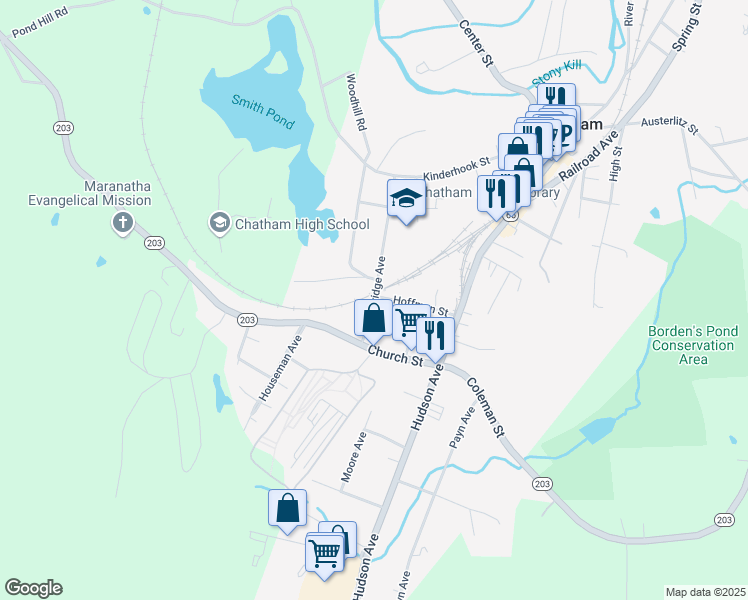 map of restaurants, bars, coffee shops, grocery stores, and more near 50 Woodbridge Avenue in Chatham