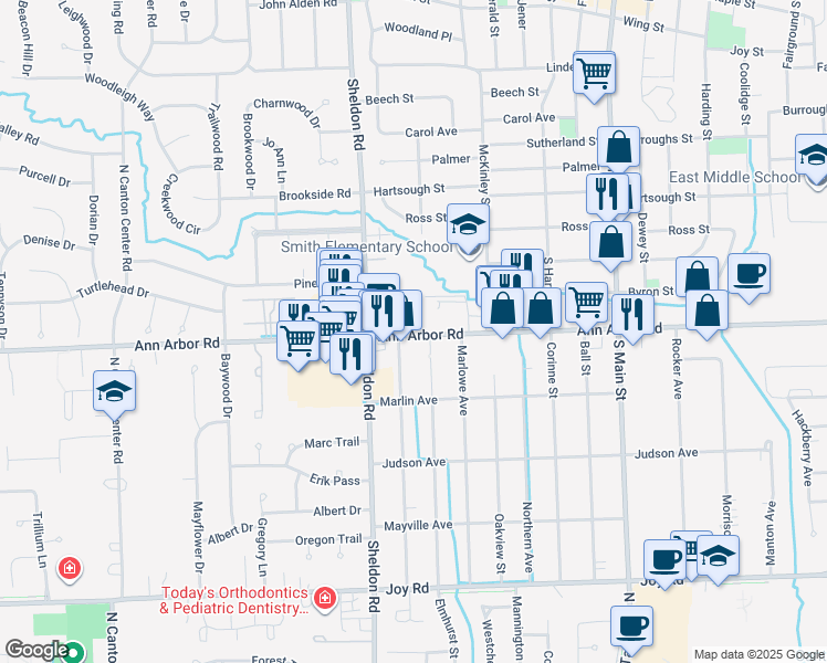 map of restaurants, bars, coffee shops, grocery stores, and more near 1507 Brookline Avenue in Plymouth