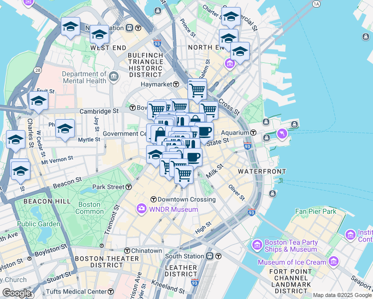 map of restaurants, bars, coffee shops, grocery stores, and more near in Boston