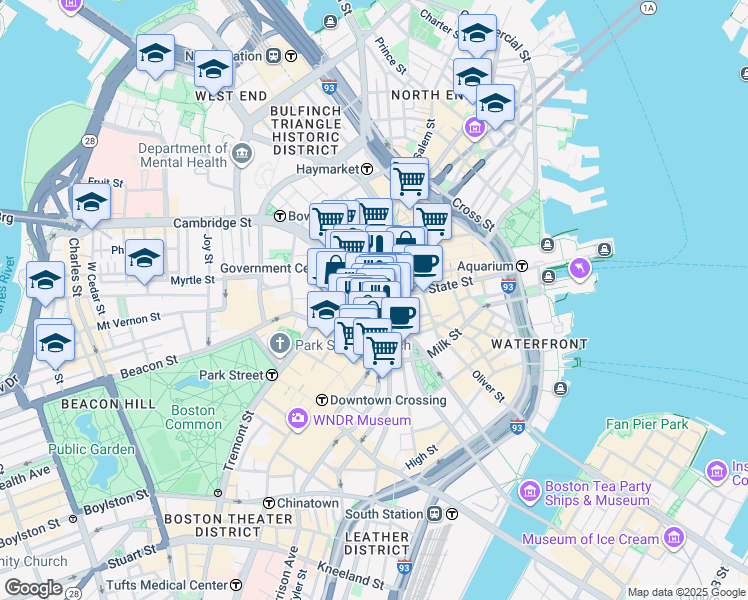 map of restaurants, bars, coffee shops, grocery stores, and more near in Boston
