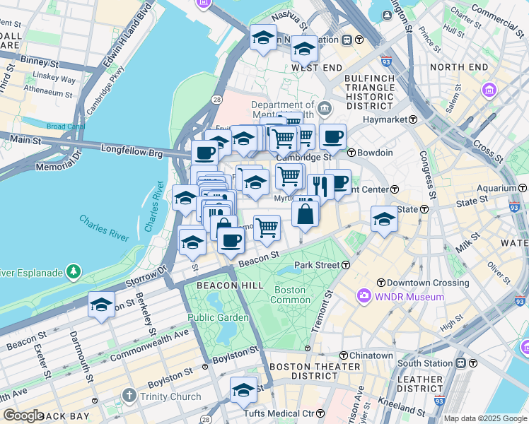 map of restaurants, bars, coffee shops, grocery stores, and more near in Boston