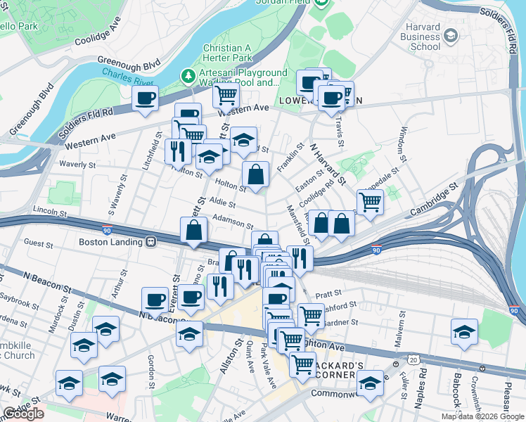 map of restaurants, bars, coffee shops, grocery stores, and more near 81 Franklin Street in Boston