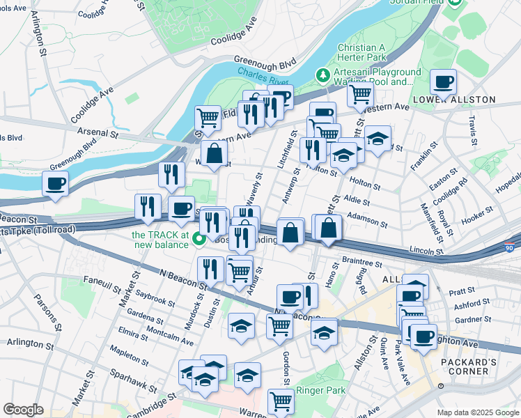 map of restaurants, bars, coffee shops, grocery stores, and more near 6 Litchfield Street in Boston