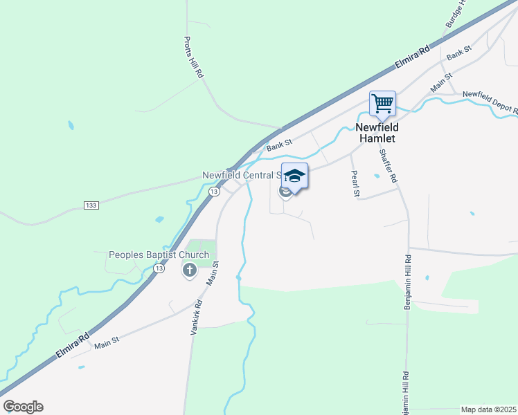 map of restaurants, bars, coffee shops, grocery stores, and more near 261 Main Street in Newfield Hamlet