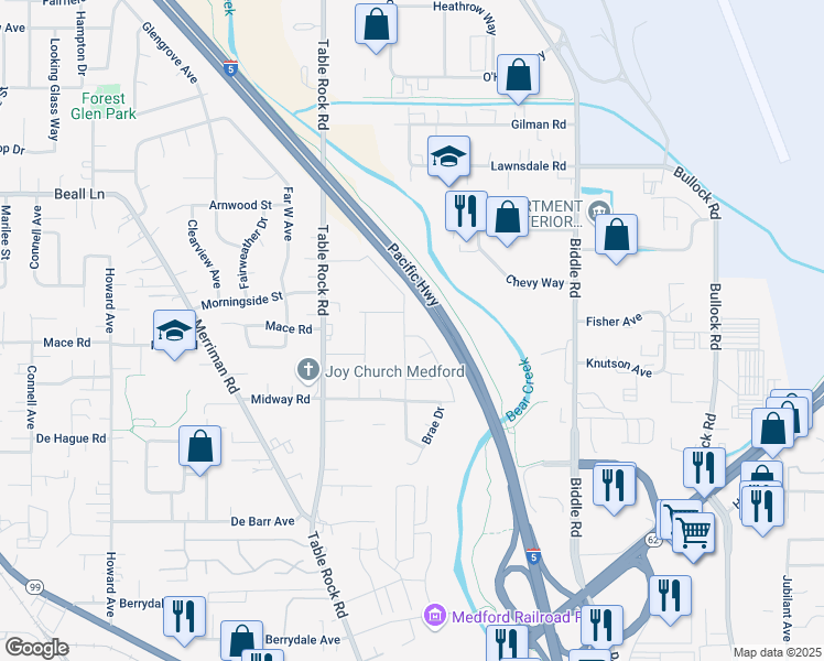 map of restaurants, bars, coffee shops, grocery stores, and more near 2830 Cummings Lane in Medford