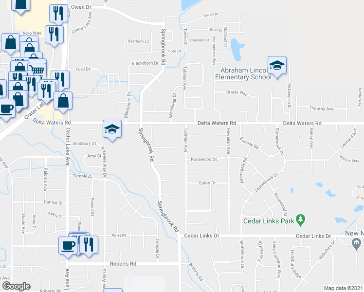 map of restaurants, bars, coffee shops, grocery stores, and more near 2901 Tahitian Avenue in Medford