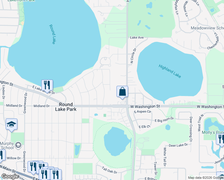 map of restaurants, bars, coffee shops, grocery stores, and more near 527 North Hillcrest Terrace in Round Lake Park
