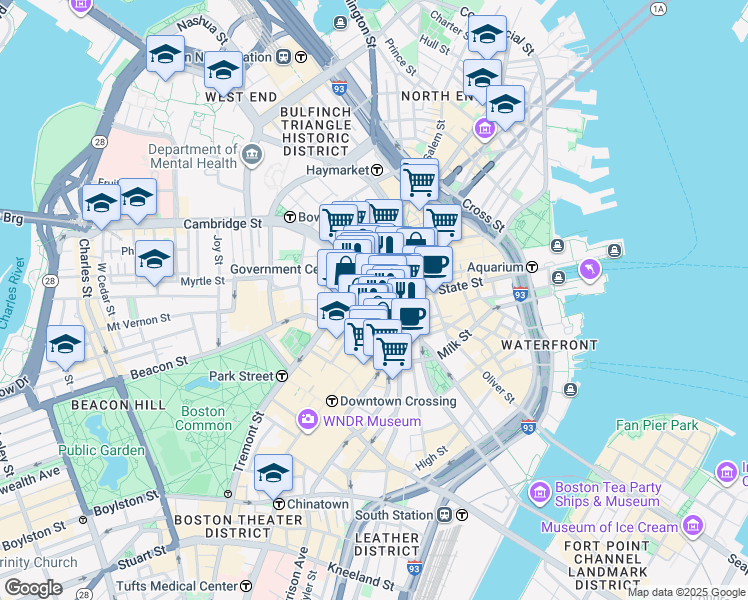 map of restaurants, bars, coffee shops, grocery stores, and more near in Boston