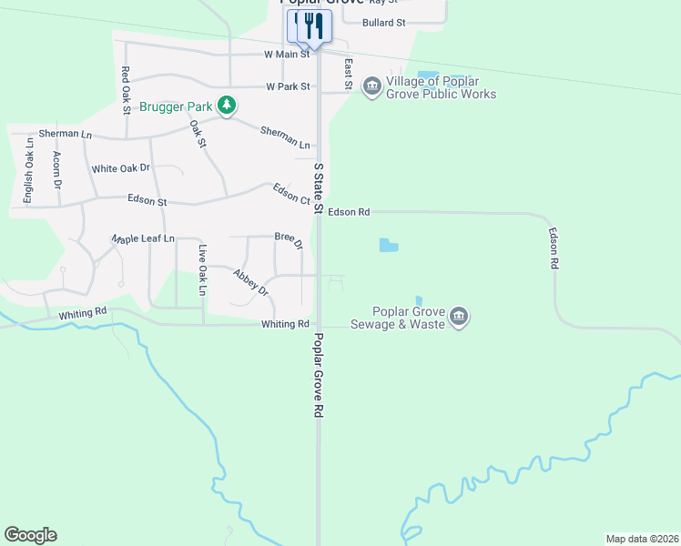 map of restaurants, bars, coffee shops, grocery stores, and more near 105 East Britnie Drive in Poplar Grove