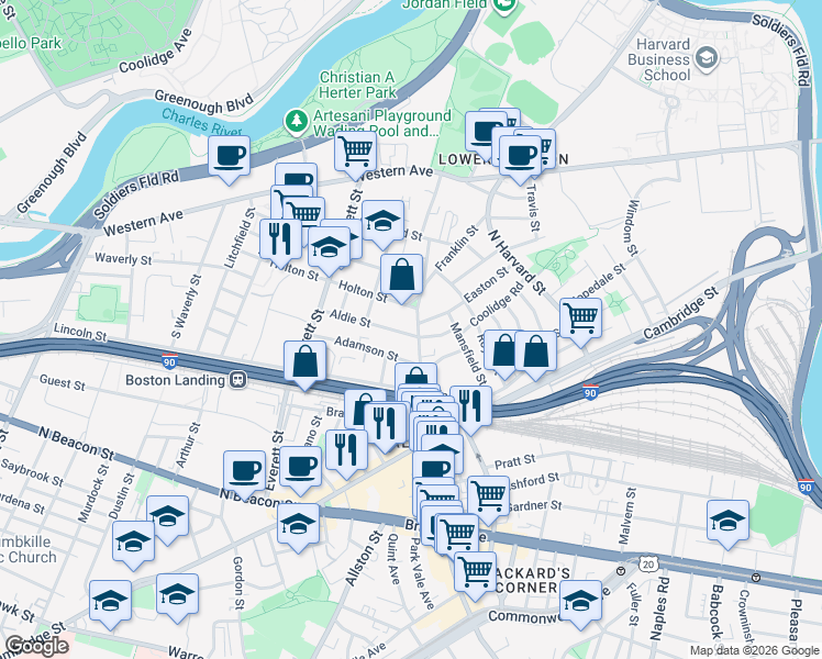map of restaurants, bars, coffee shops, grocery stores, and more near 81 Franklin Street in Boston