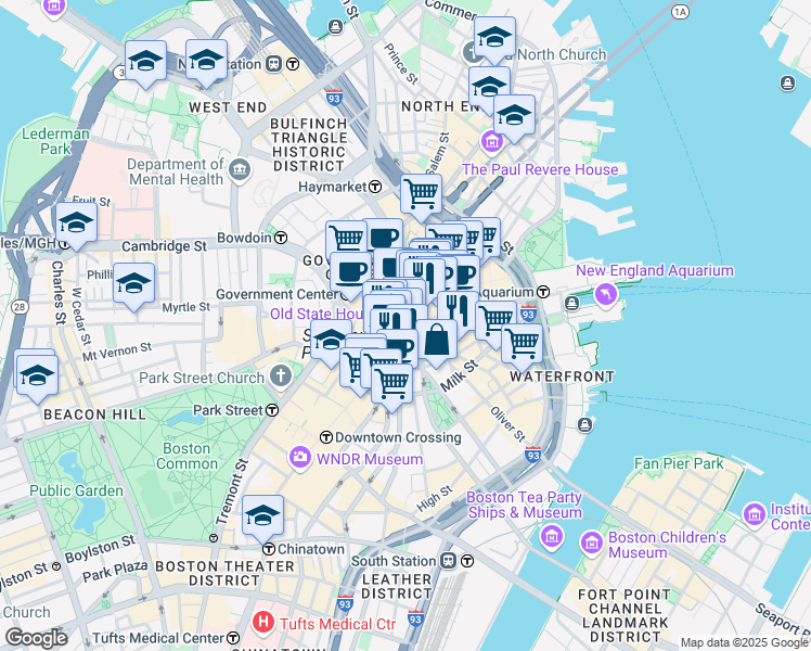 map of restaurants, bars, coffee shops, grocery stores, and more near 48 State Street in Boston