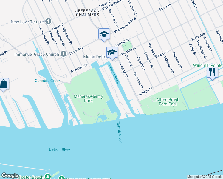 map of restaurants, bars, coffee shops, grocery stores, and more near 237 Keelson Drive in Detroit