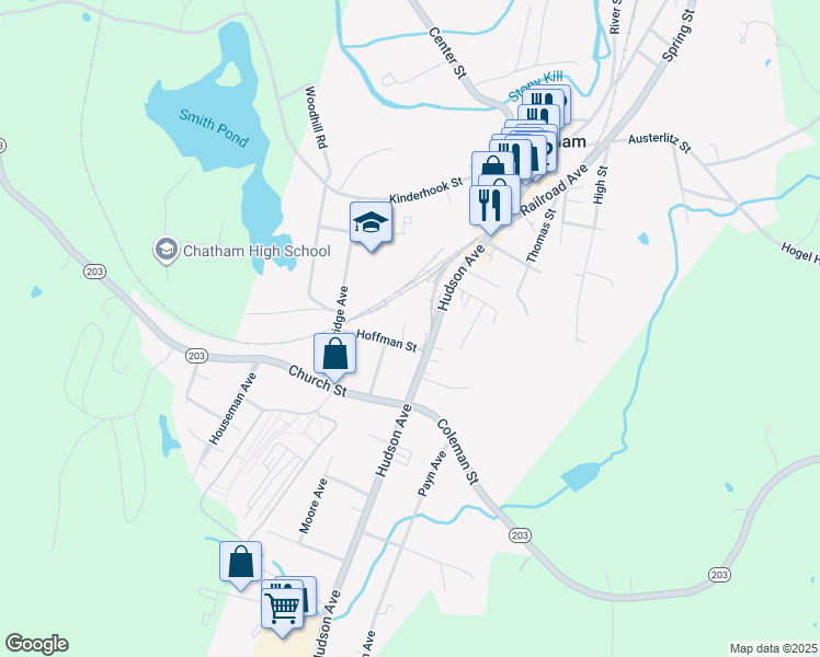 map of restaurants, bars, coffee shops, grocery stores, and more near 1 Hoffman Street in Chatham