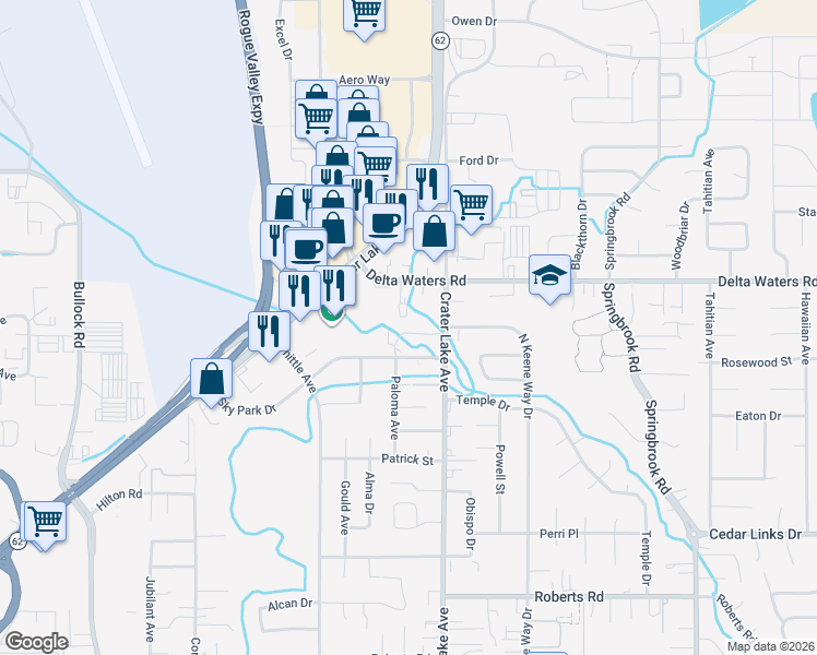 map of restaurants, bars, coffee shops, grocery stores, and more near in Medford