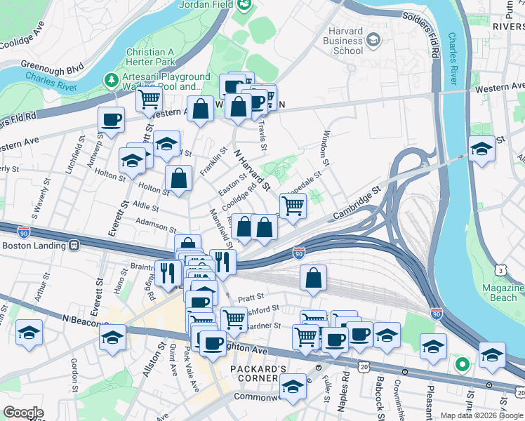 map of restaurants, bars, coffee shops, grocery stores, and more near 40 Hooker Street in Boston