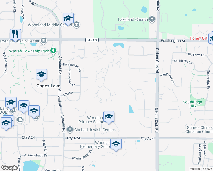 map of restaurants, bars, coffee shops, grocery stores, and more near 34028 North White Oak Lane in Gurnee