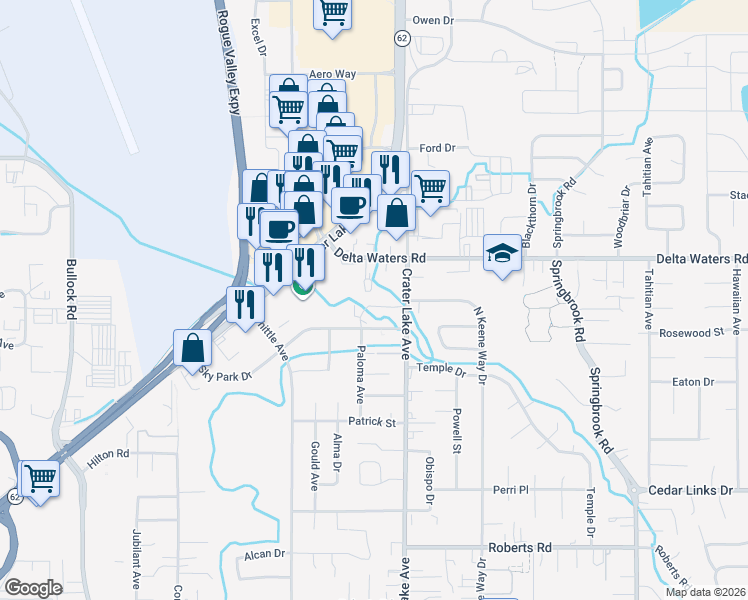 map of restaurants, bars, coffee shops, grocery stores, and more near in Medford