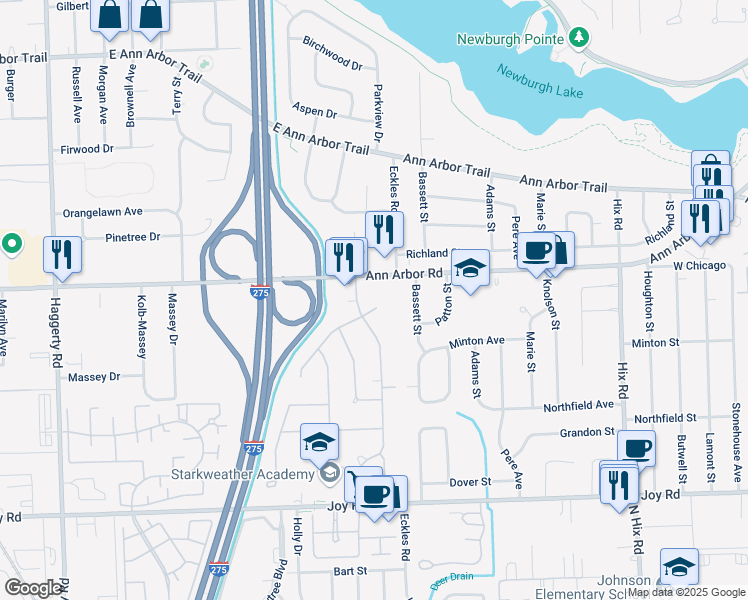 map of restaurants, bars, coffee shops, grocery stores, and more near 9364 Tavistock Drive in Plymouth